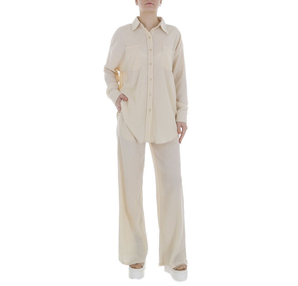 Ital-Design Freizeitanzug Damen Elegant Hemd Marlene-Hose (86365135), Stretch Zweiteiler in Beige von Ital-Design