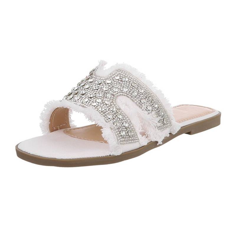 Ital-Design Funkelnde Sommer-Sandalen mit Fransen für Damen Riemchensandalette (89372549) Blockabsatz Riemchensandalen in Weiß von Ital-Design