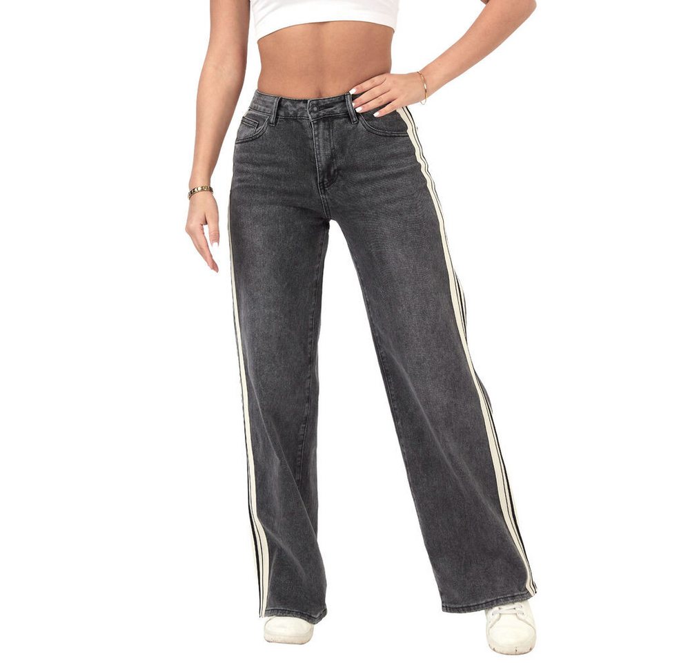 Ital-Design Gerade Jeans Damen Freizeit (90635536) Used-Look Stretch Relaxed Fit Jeans in Dunkelgrau von Ital-Design