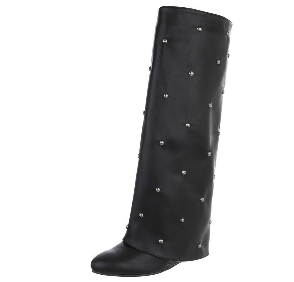 Ital-Design Glamouröse Damenstiefel mit Perlendetails für besondere Anlässe Keilstiefel (90458143) Keilabsatz/Wedge Stiefel in Schwarz von Ital-Design