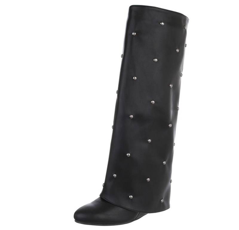Ital-Design Glamouröse Damenstiefel mit Perlendetails für besondere Anlässe Keilstiefel (90458143) Keilabsatz/Wedge Stiefel in Schwarz von Ital-Design