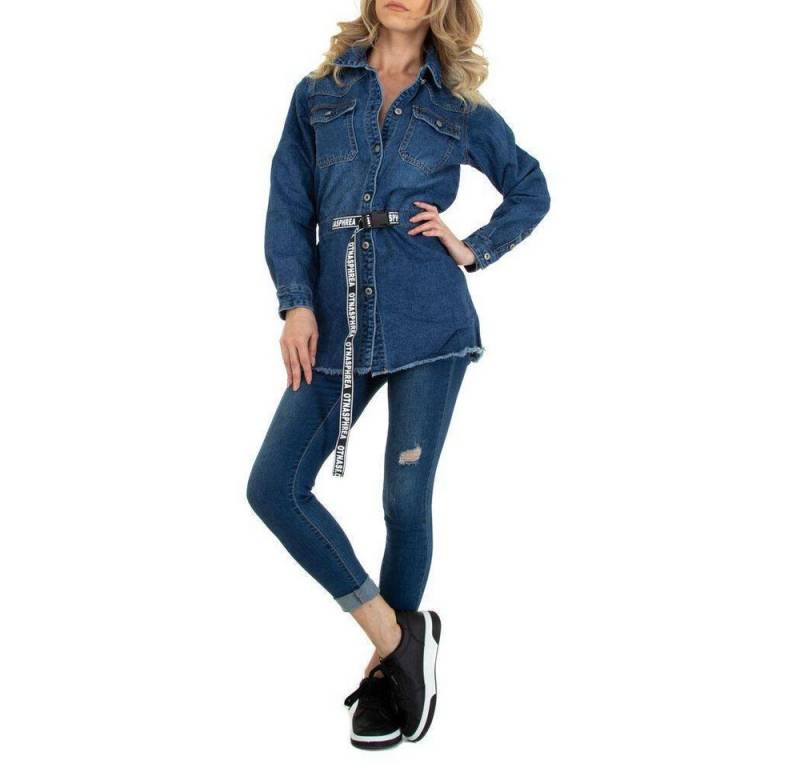 Ital-Design Hemdbluse Damen Freizeit Hemd Jeansstoff Hemdbluse in Blau von Ital-Design