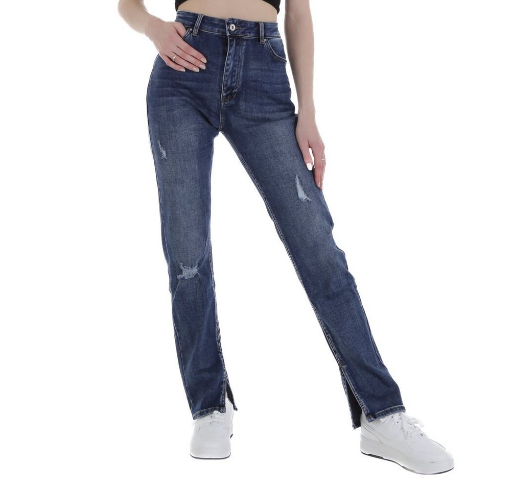 Ital-Design High-waist-Jeans Damen Freizeit Destroyed-Look Stretch High Waist Jeans in Blau von Ital-Design