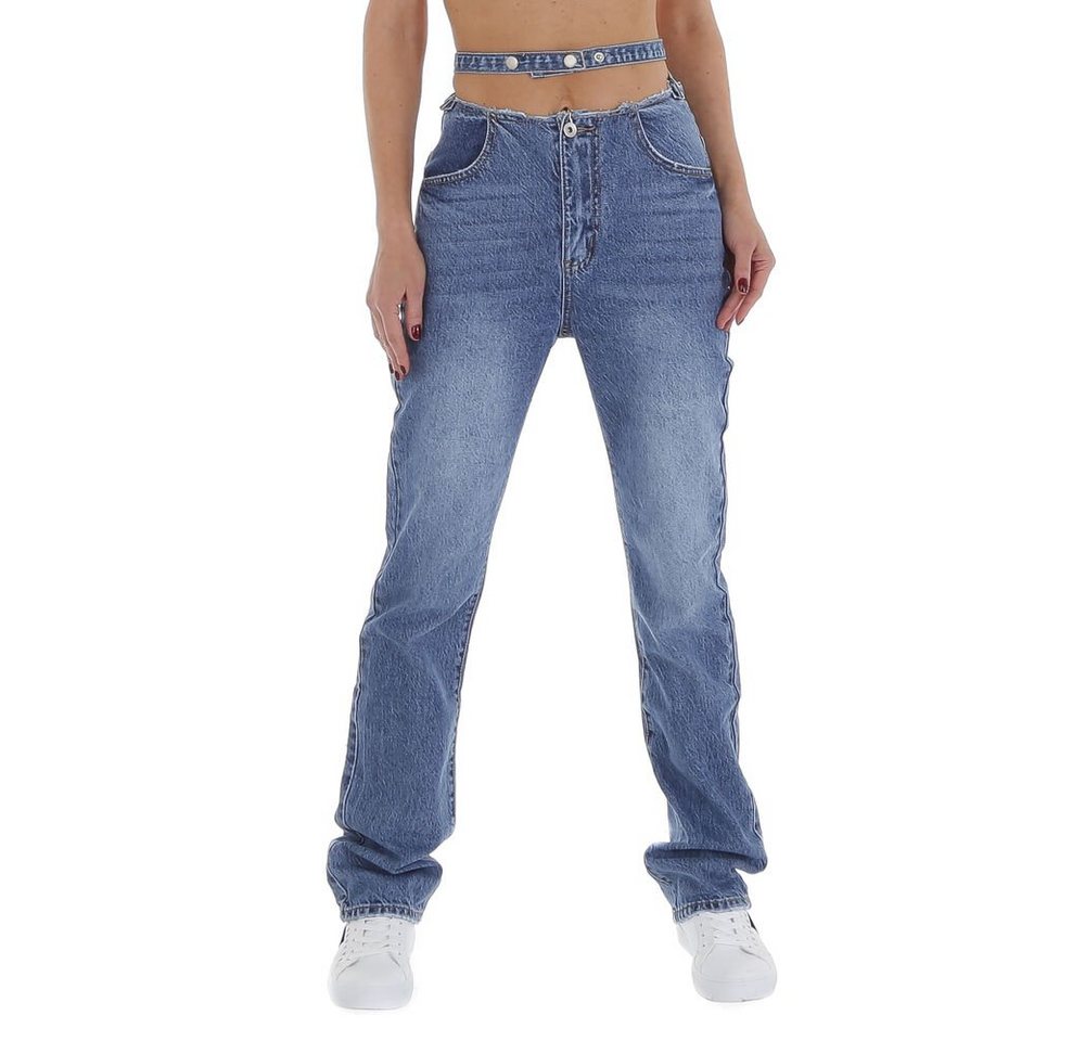 Ital-Design High-waist-Jeans Damen Freizeit Used-Look High Waist Jeans in Blau von Ital-Design