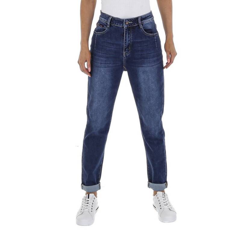 Ital-Design Relax-fit-Jeans Damen Freizeit (80610485) Used-Look Stretch High Waist Jeans in Blau von Ital-Design