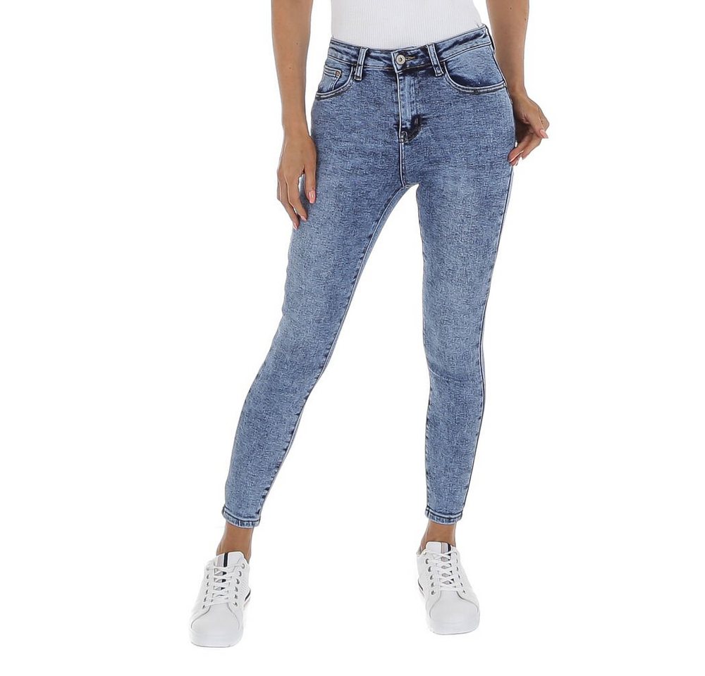 Ital-Design High-waist-Jeans Damen Freizeit Used-Look Stretch High Waist Jeans in Blau von Ital-Design