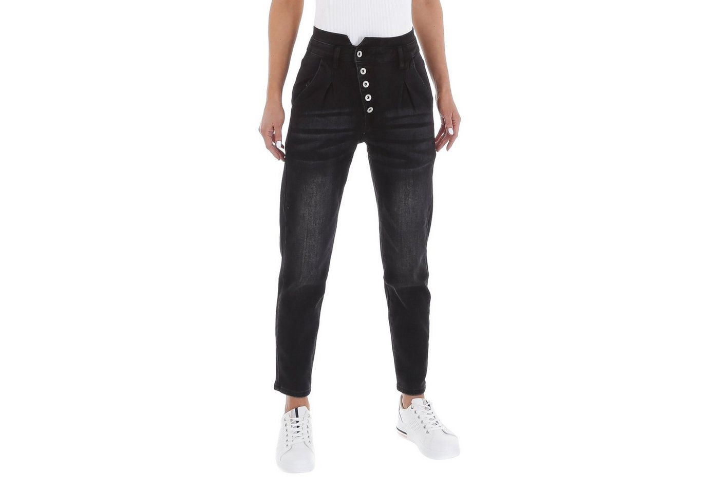 Ital-Design High-waist-Jeans Damen Freizeit Used-Look Stretch High Waist Jeans in Schwarz von Ital-Design