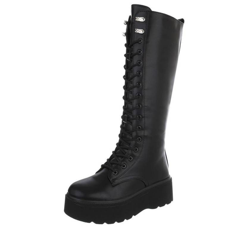 Ital-Design Hoch geschnittene Plateau-Stiefel mit Schnürung für Damen Plateaustiefel (90726738) Flach Stiefel in Schwarz von Ital-Design