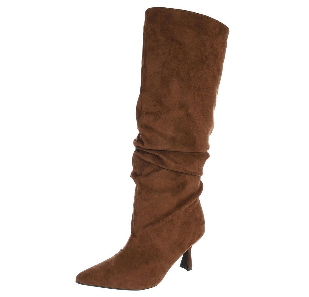 Ital-Design Hochfront Stiefel mit Blockabsatz und Raffung Stiefel (90851702) Pfennig-/Stilettoabsatz Stiefel in Braun von Ital-Design