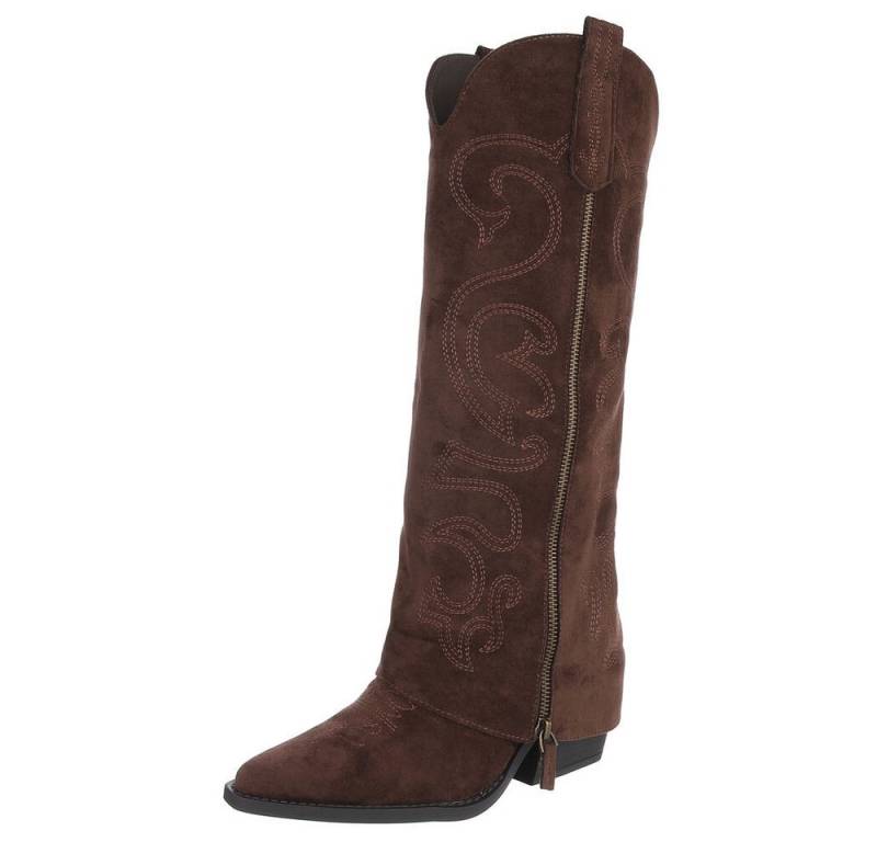 Ital-Design Hochwertige Damen-Stiefel mit Blockabsatz und Details Westernstiefel (90471240) Blockabsatz Stiefel in Braun von Ital-Design