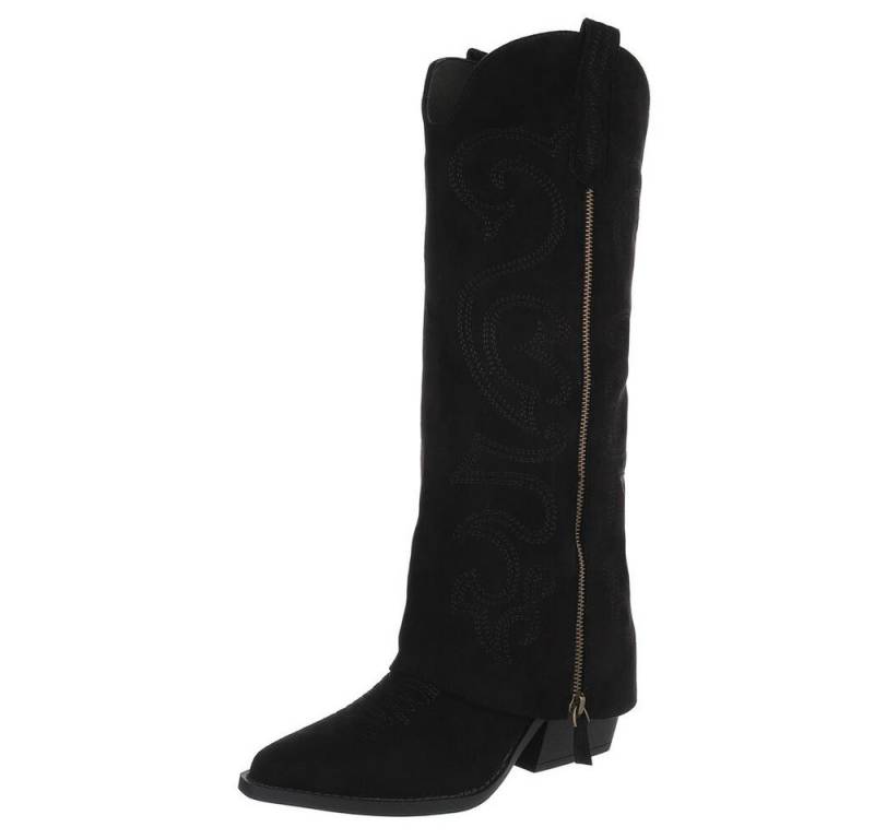 Ital-Design Hochwertige Damen-Stiefel mit Blockabsatz und Details Westernstiefel (90471248) Blockabsatz Stiefel in Schwarz von Ital-Design