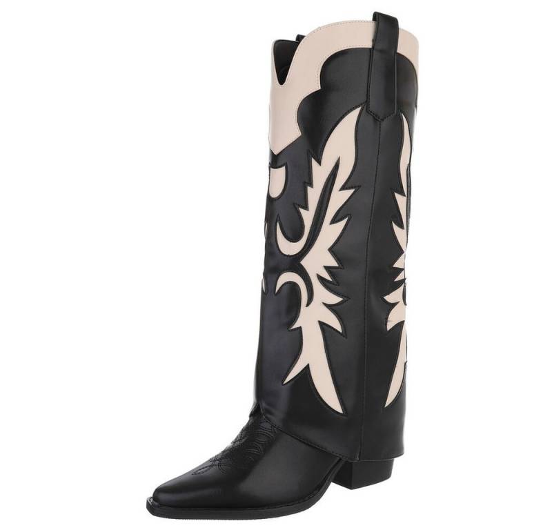 Ital-Design Hochwertige Damen-Stiefel mit kunstvollem Design für Alltag Westernstiefel (90755968) Blockabsatz Stiefel in Schwarz von Ital-Design