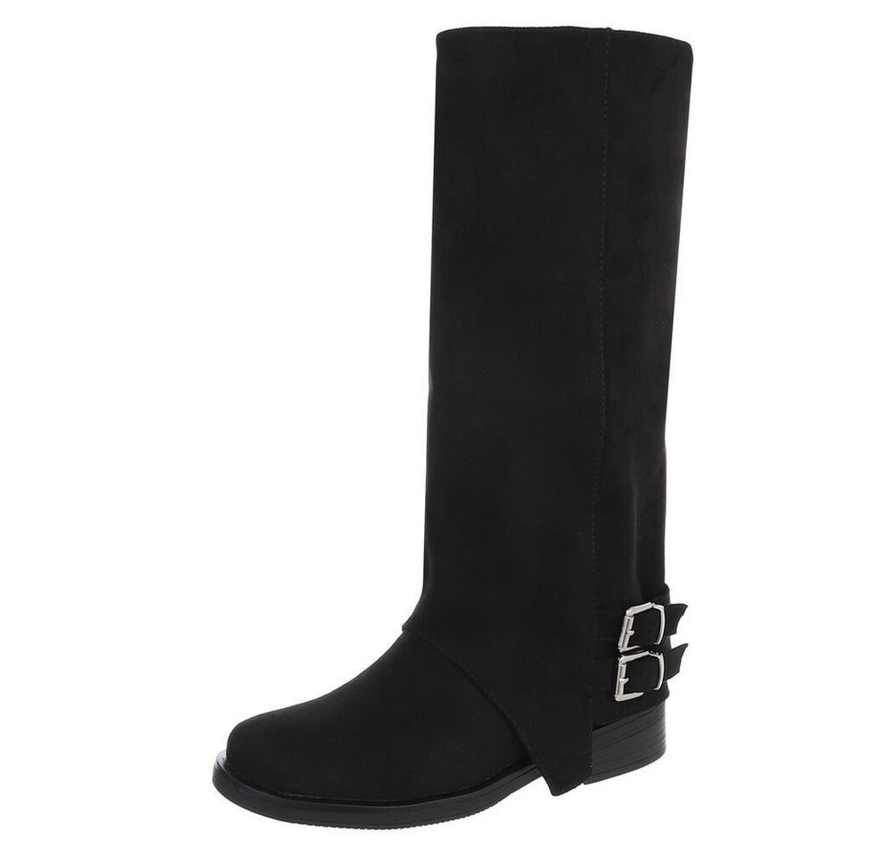 Ital-Design Hochwertige Damenstiefel mit Schnallen für Freizeit und Alltag Westernstiefel (90169563) Blockabsatz Flache Stiefel in Schwarz von Ital-Design