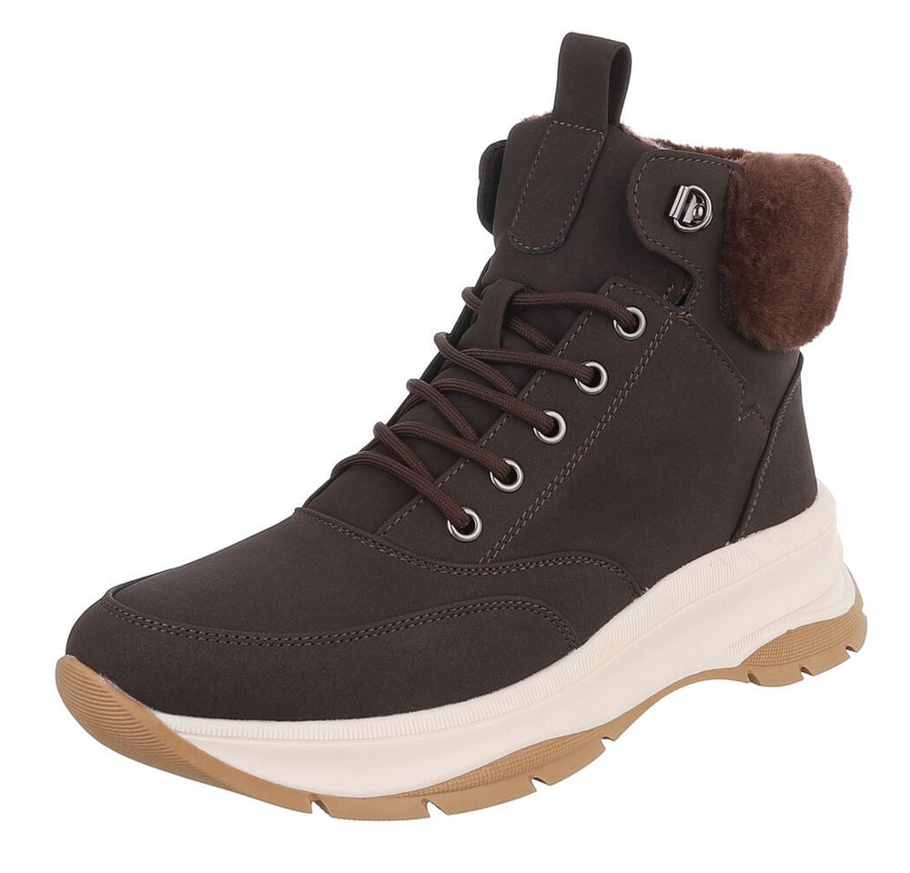 Ital-Design Hoher Sneaker mit Futter für Damen - Komfort & Stil Schnürstiefelette (90851834) Keilabsatz/Wedge Stiefeletten in Braun von Ital-Design