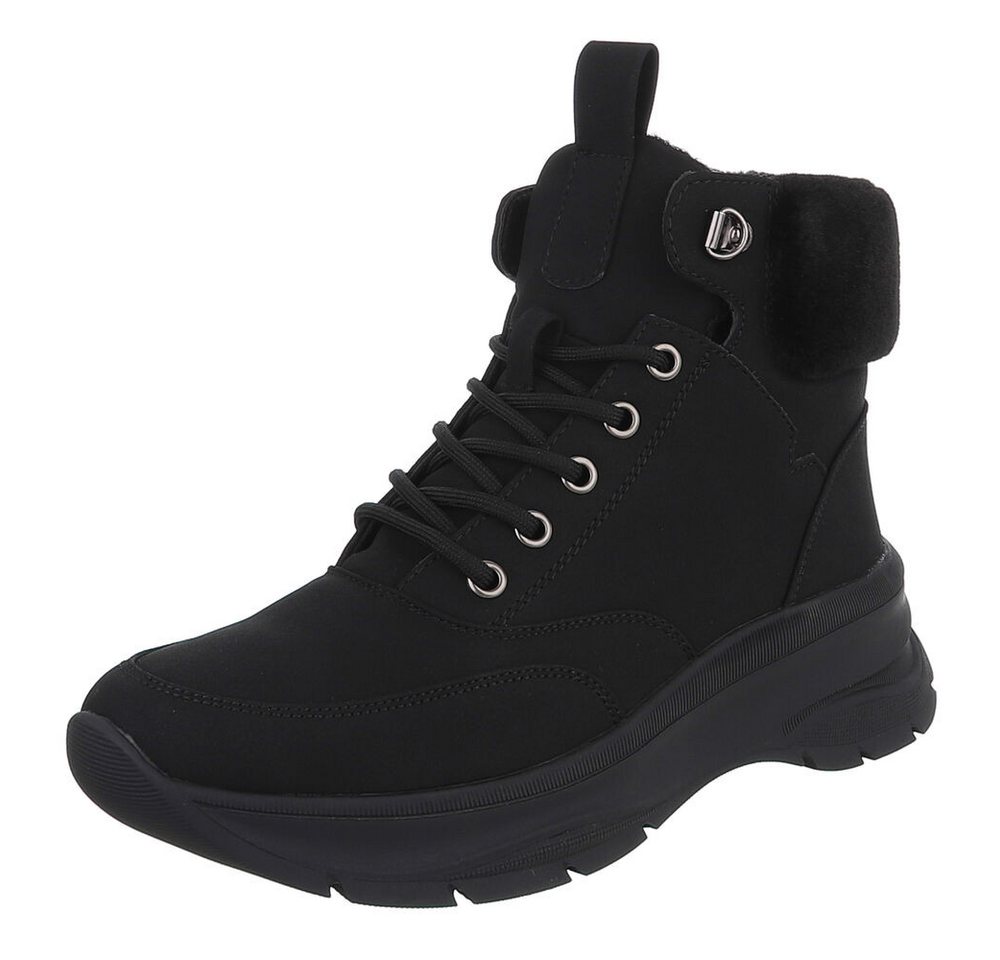 Ital-Design Hoher Sneaker mit Futter für Damen - Komfort & Stil Schnürstiefelette (90851841) Keilabsatz/Wedge Stiefeletten in Schwarz von Ital-Design
