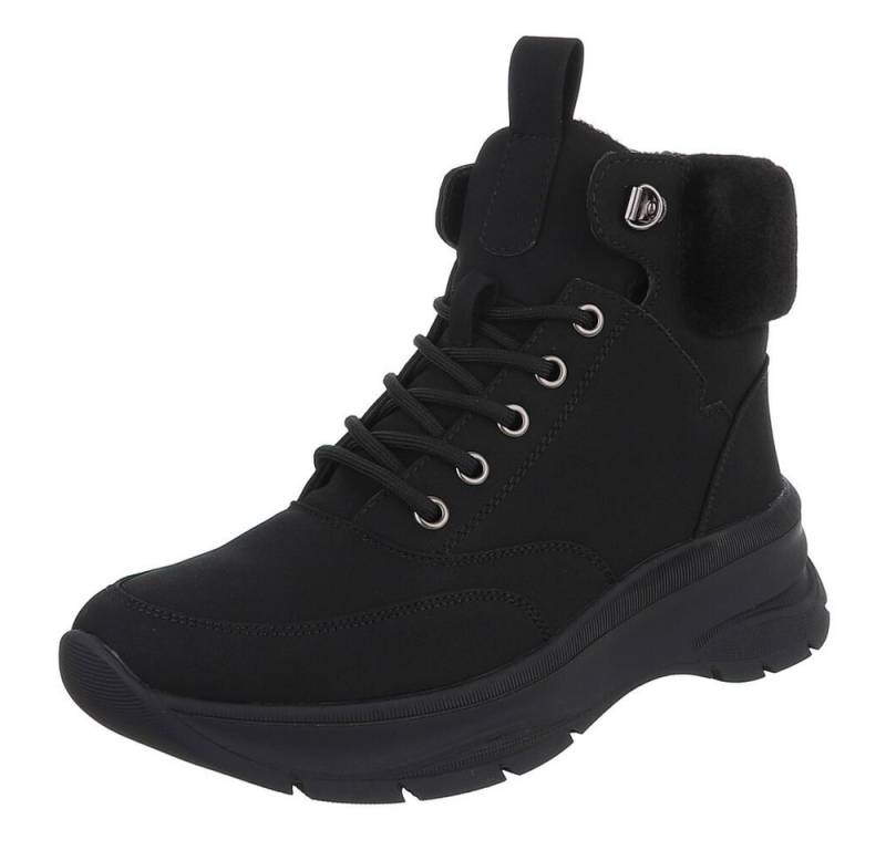 Ital-Design Hoher Sneaker mit Futter für Damen - Komfort & Stil Schnürstiefelette (90851841) Keilabsatz/Wedge Stiefeletten in Schwarz von Ital-Design