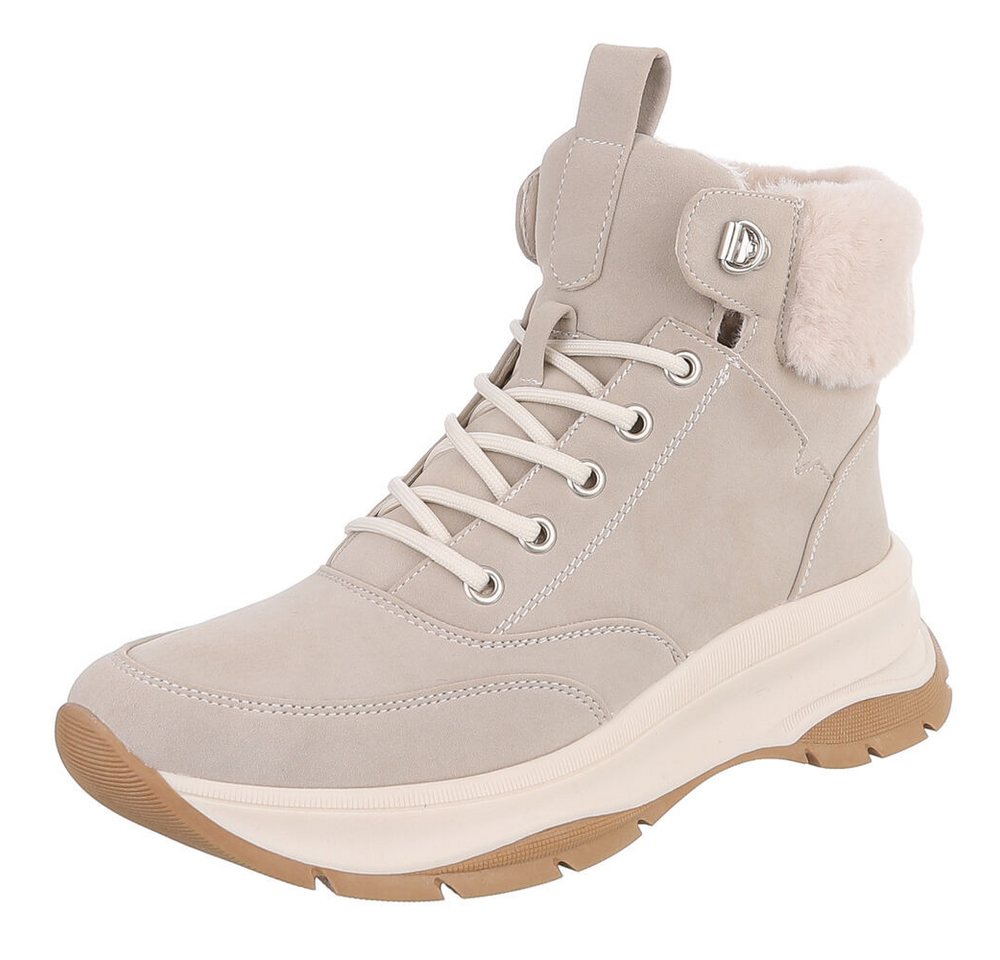 Ital-Design Hoher Sneaker mit Futter für Damen - Komfort & Stil Schnürstiefelette (90851847) Keilabsatz/Wedge Stiefeletten in Beige von Ital-Design