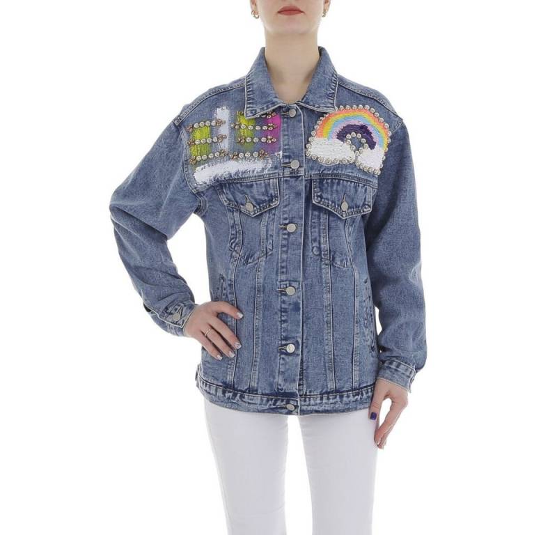 Ital-Design Jeansjacke Trendige Jeansjacke mit Applikationen für Damen (86099103) Used-Look Print Jeansjacke in Blau von Ital-Design