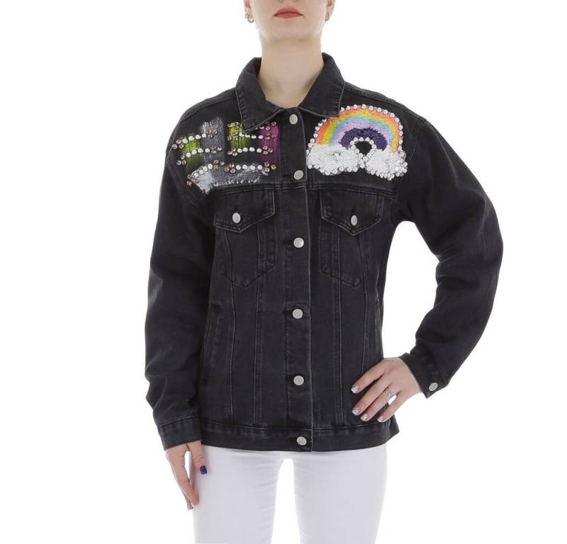 Ital-Design Jeansjacke Damen Rockabilly (86099105) Used-Look Print Jeansjacke in Schwarz von Ital-Design