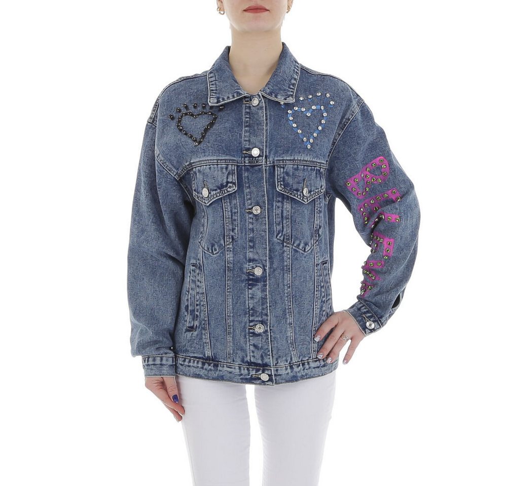 Ital-Design Jeansjacke Damen Rockabilly (86099106) Used-Look Print Jeansjacke in Blau von Ital-Design