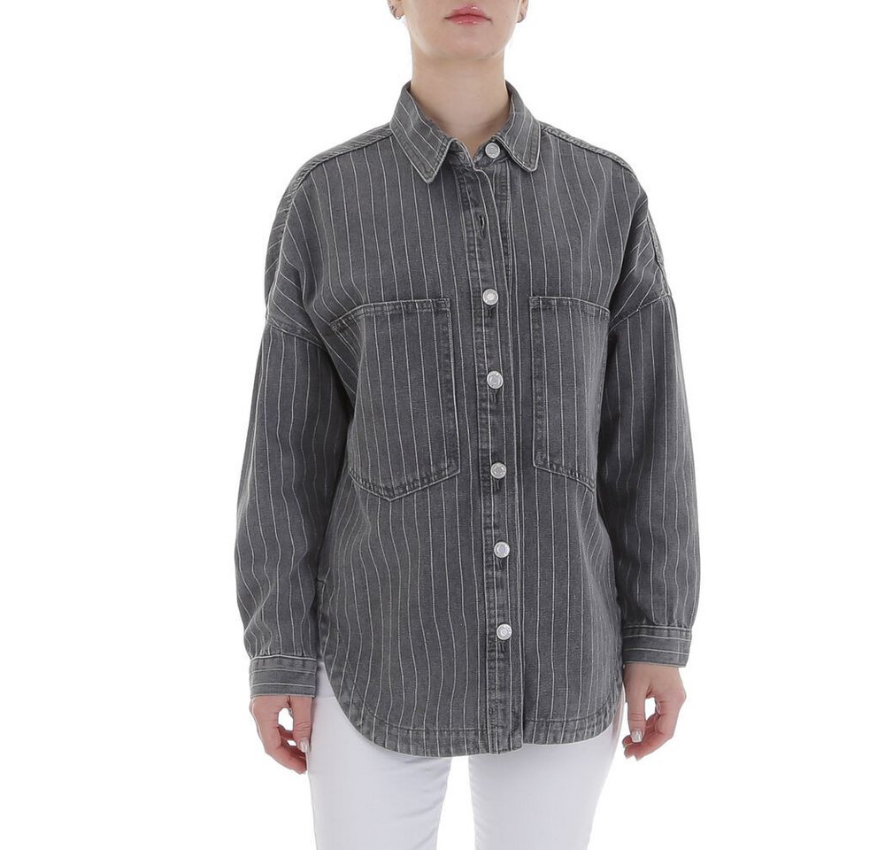 Ital-Design Jeansjacke Gestreiftes Damenhemd aus hochwertigem Material (89550943) Gestreift Jeansjacke in Grau von Ital-Design