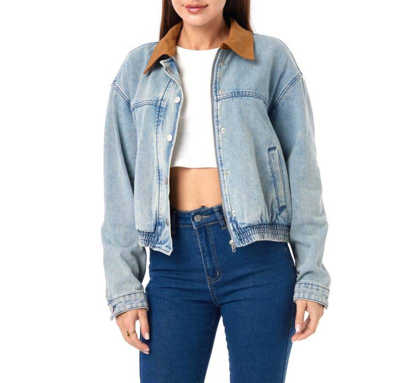 Ital-Design Jeansjacke Trendige Jeansjacke mit Kontrastkragen für Damen (90552382) Used-Look Jeansjacke in Hellblau von Ital-Design