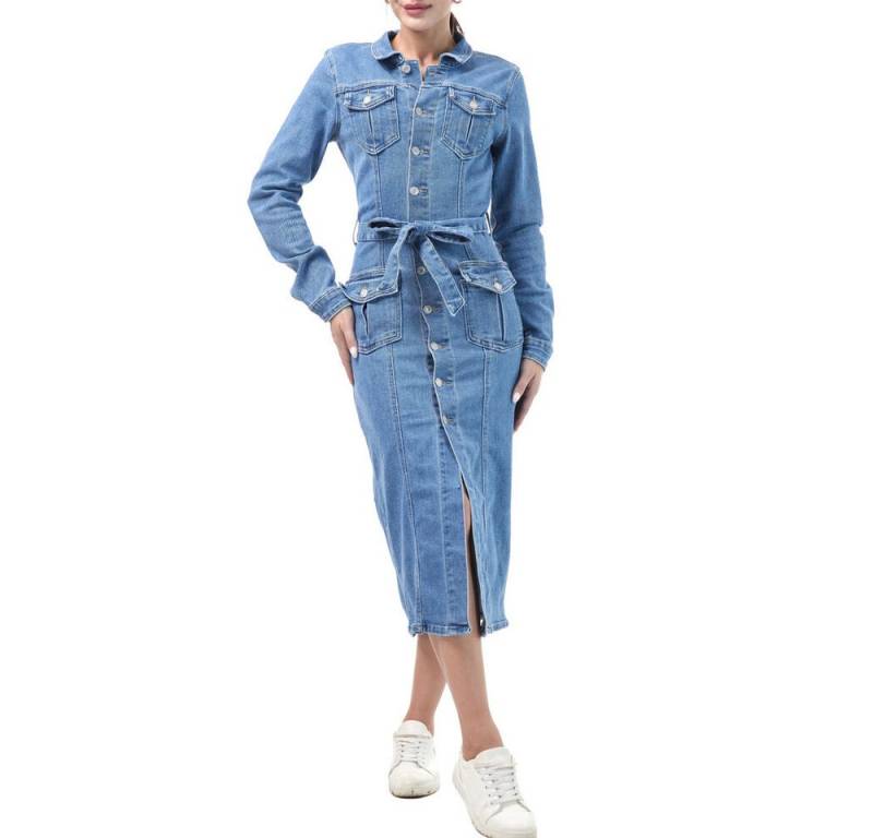 Ital-Design Jeanskleid Vielseitiges Jeanskleid mit Gürtel für Alltag & Freizeit (90552467) Used-Look Stretch Jeanskleid in Blau von Ital-Design