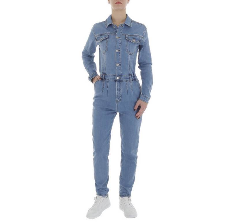 Ital-Design Jumpsuit Damen Freizeit (87543223) Used-Look Stretch Langer Jumpsuit in Blau von Ital-Design