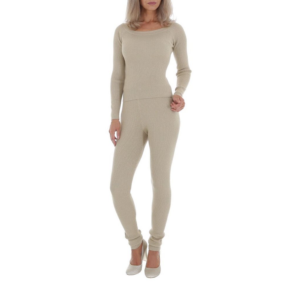 Ital-Design Jumpsuit Damen Freizeit Stretch Jogging- & Freizeitanzug in Beige von Ital-Design