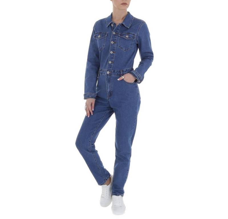 Ital-Design Jumpsuit Damen Freizeit Stretch Langer Jumpsuit in Blau von Ital-Design