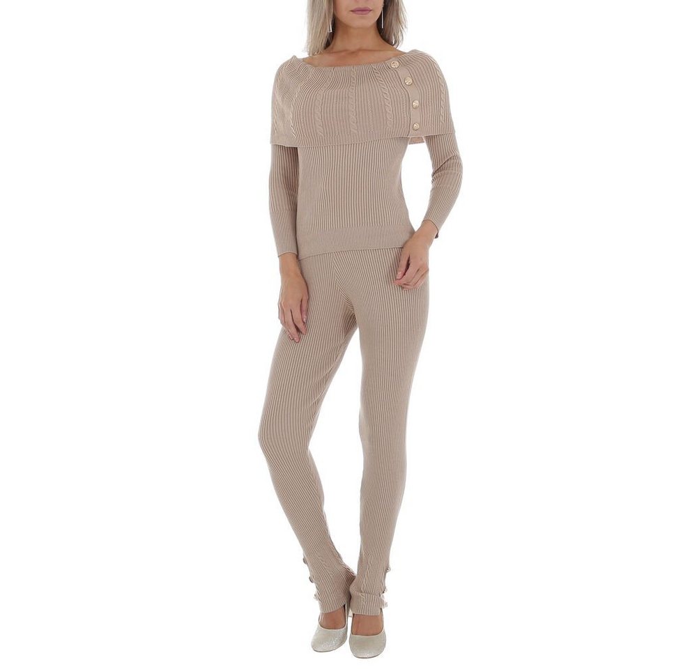 Ital-Design Jumpsuit Damen Freizeit Stretch Zweiteiler in Beige von Ital-Design