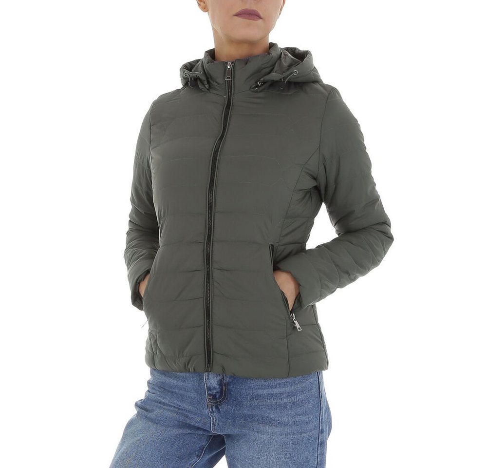 Ital-Design Steppjacke Damen Freizeit Kapuze (abnehmbar) Leicht gefüttert Übergangsjack in Khaki von Ital-Design