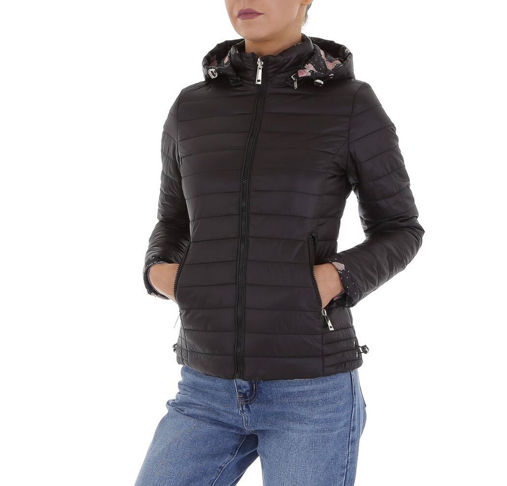 Ital-Design Steppjacke Damen Freizeit Kapuze (abnehmbar) Geblümt Beidseitig Tragbar Übergangsjack in Schwarz von Ital-Design