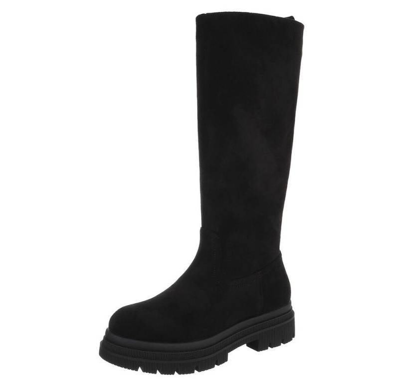 Ital-Design Kniehohe Damenstiefel aus hochwertigem Material für Herbst Plateaustiefel (90418018) Blockabsatz Stiefel in Schwarz von Ital-Design