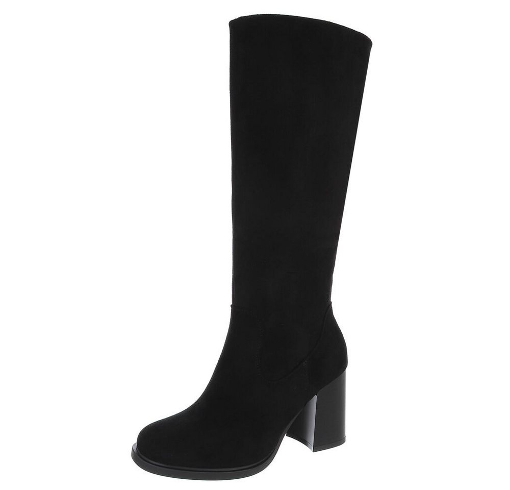 Ital-Design Kniehohe Damenstiefel mit bequemem Absatz für Alltag und Freizeit High-Heel-Stiefel (90793388) Blockabsatz Stiefel in Schwarz von Ital-Design