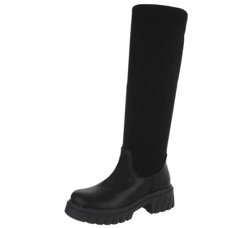 Ital-Design Kniehohe Damenstiefel mit strukturiertem Schaft und Blockabsatz Plateaustiefel (90514852) Blockabsatz Stiefel in Schwarz von Ital-Design