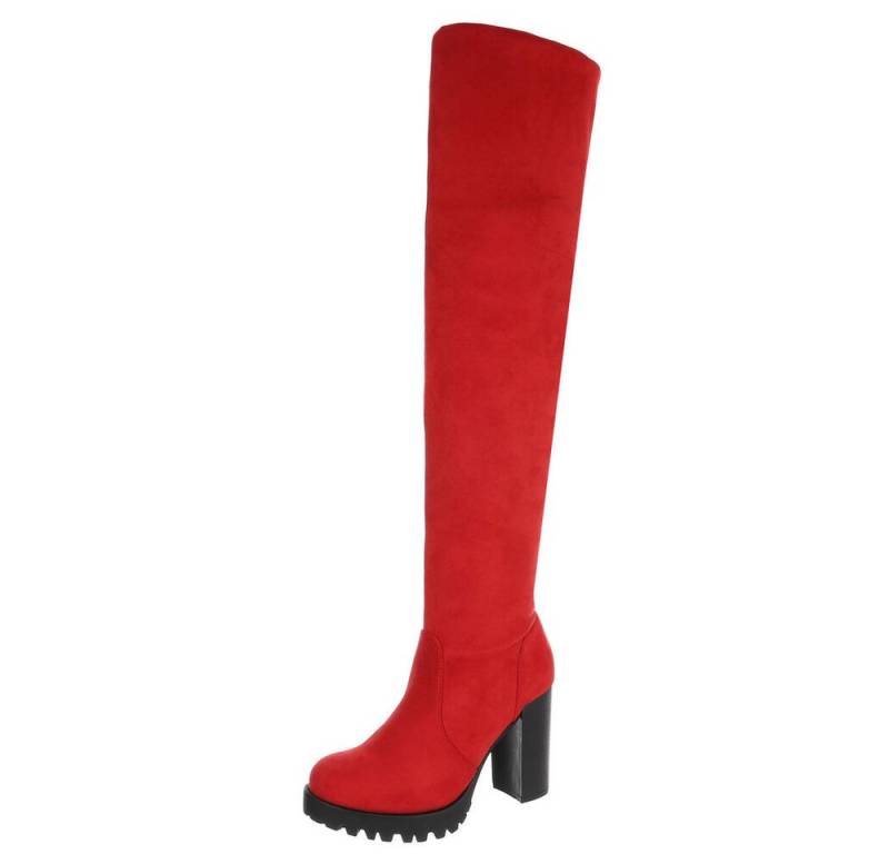 Ital-Design Kniehohe Stiefel mit Absatz für Damen im Alltag Overkneestiefel (90726960) Blockabsatz Stiefel in Rot von Ital-Design
