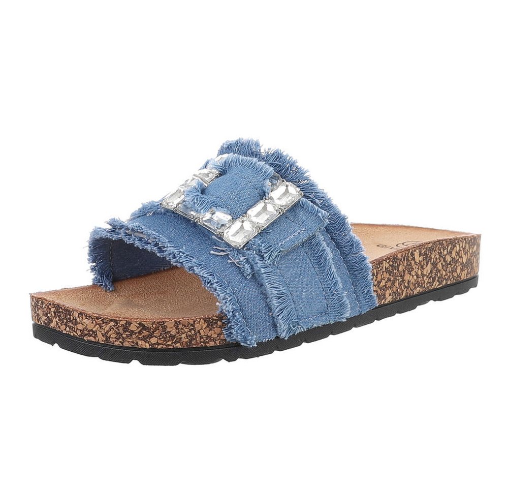 Ital-Design Komfortable Slides für Freizeit & Strand - Hohe Bequemlichkeit Pantolette (89319135) Flach Pantoletten in Blau von Ital-Design