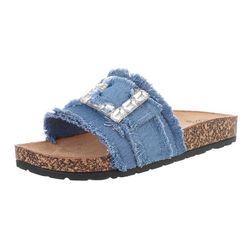 Ital-Design Komfortable Slides für Freizeit & Strand - Hohe Bequemlichkeit Pantolette (89319135) Flach Pantoletten in Blau von Ital-Design