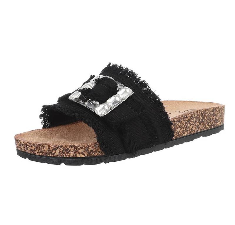 Ital-Design Komfortable Slides für Freizeit & Strand - Hohe Bequemlichkeit Pantolette (89319142) Flach Pantoletten in Schwarz von Ital-Design