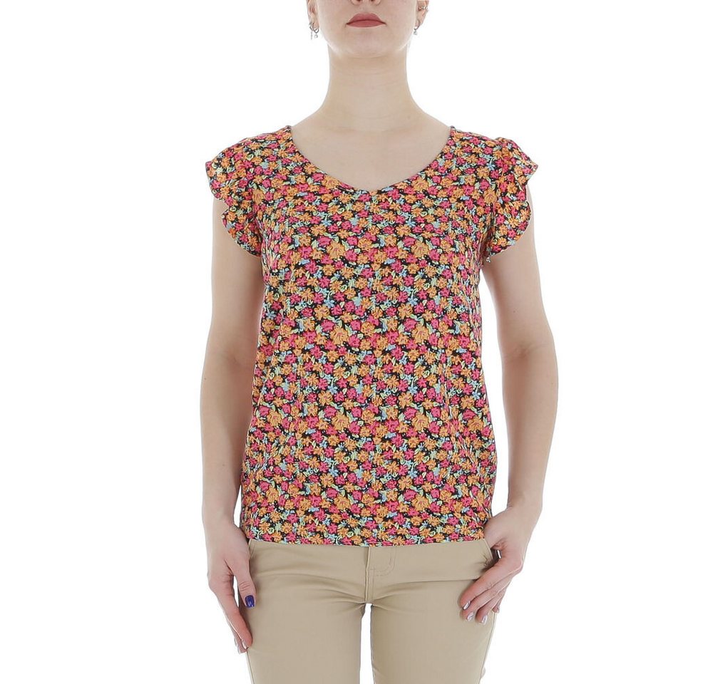 Ital-Design Kurzarmbluse Damen Elegant (85987250) Rüschen Print Top & Shirt in Orange von Ital-Design