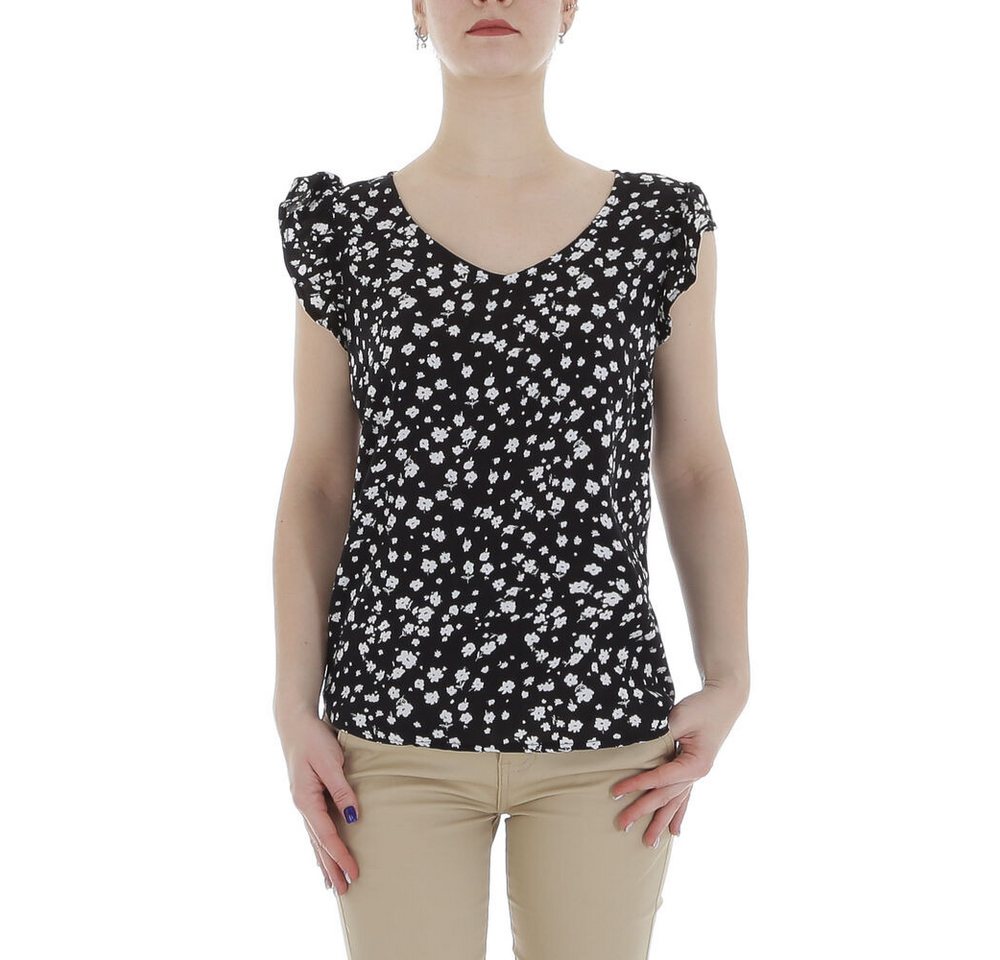 Ital-Design Kurzarmbluse Damen Elegant (85987258) Rüschen Print Top & Shirt in Schwarz von Ital-Design