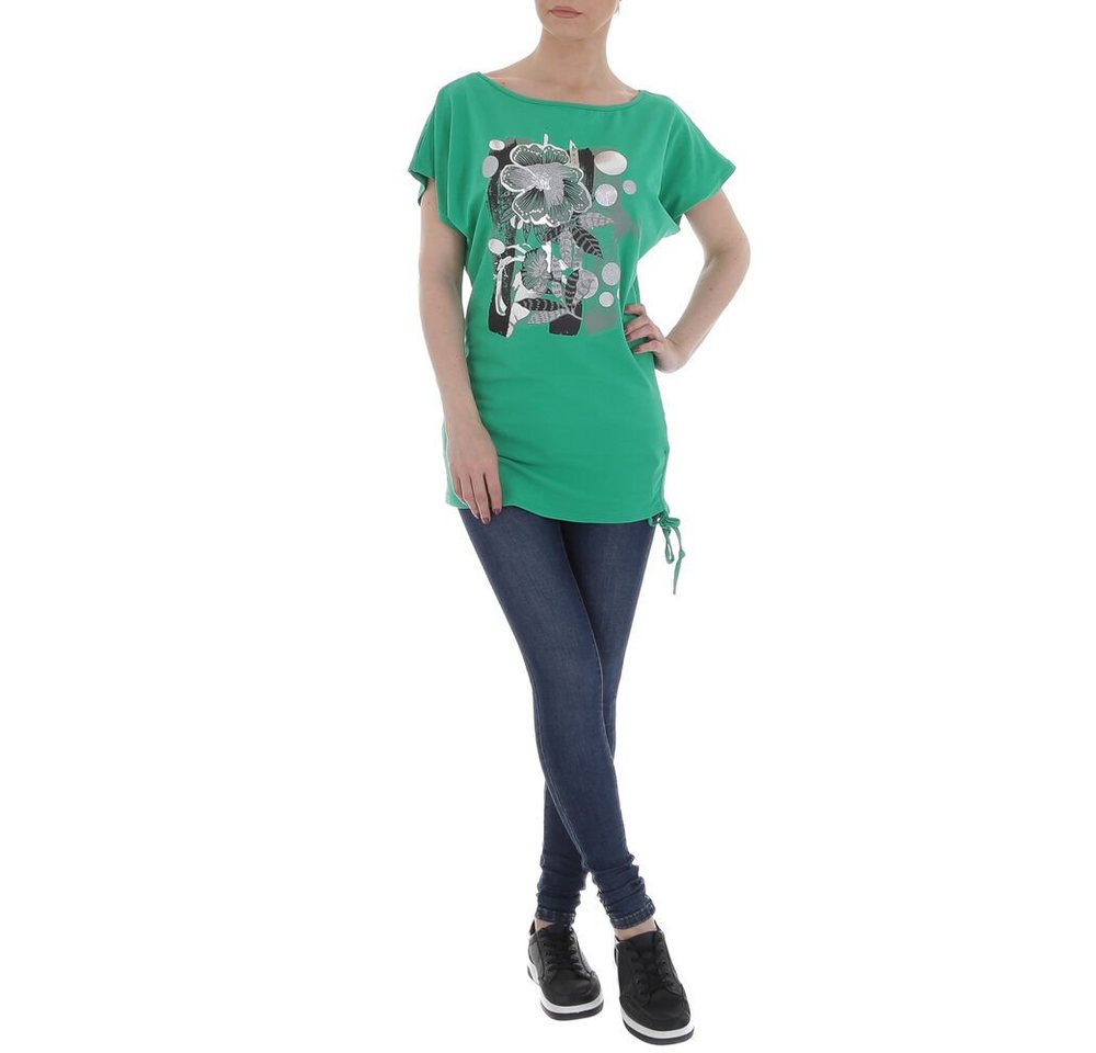 Ital-Design Kurzarmshirt Damen Freizeit Print Stretch T-Shirt in Grün von Ital-Design