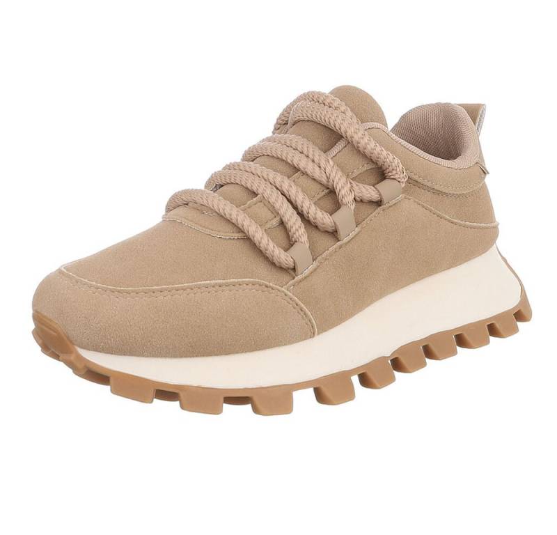 Ital-Design Lässige Sneakers mit robuster Sohle und Schnürung für Damen Sneaker (90793467) Flach Sneakers Low in Hellbraun von Ital-Design