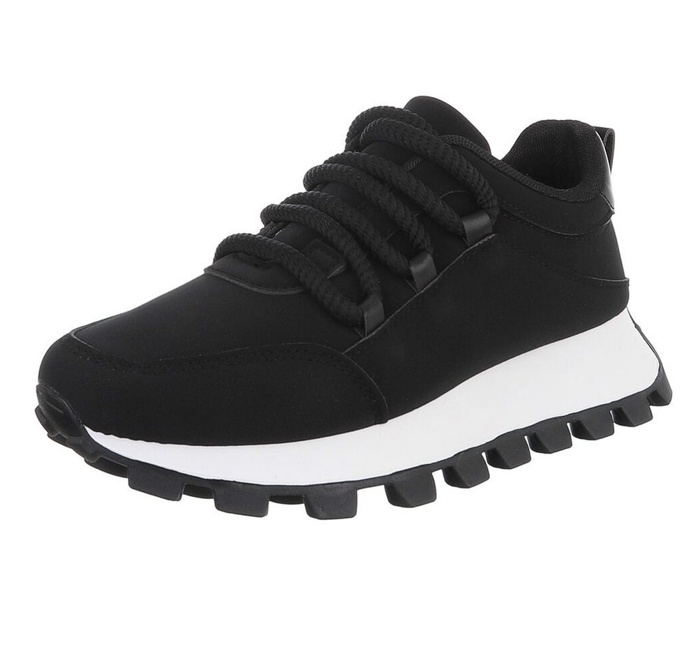Ital-Design Lässige Sneakers mit robuster Sohle und Schnürung für Damen Sneaker (90793476) Flach Sneakers Low in Schwarz von Ital-Design