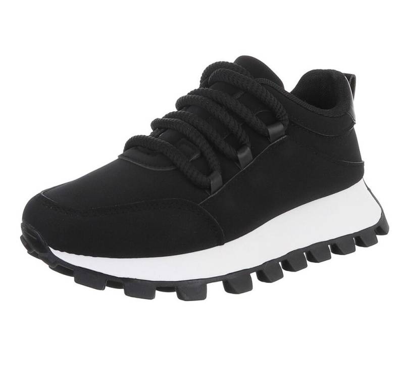 Ital-Design Lässige Sneakers mit robuster Sohle und Schnürung für Damen Sneaker (90793476) Flach Sneakers Low in Schwarz von Ital-Design