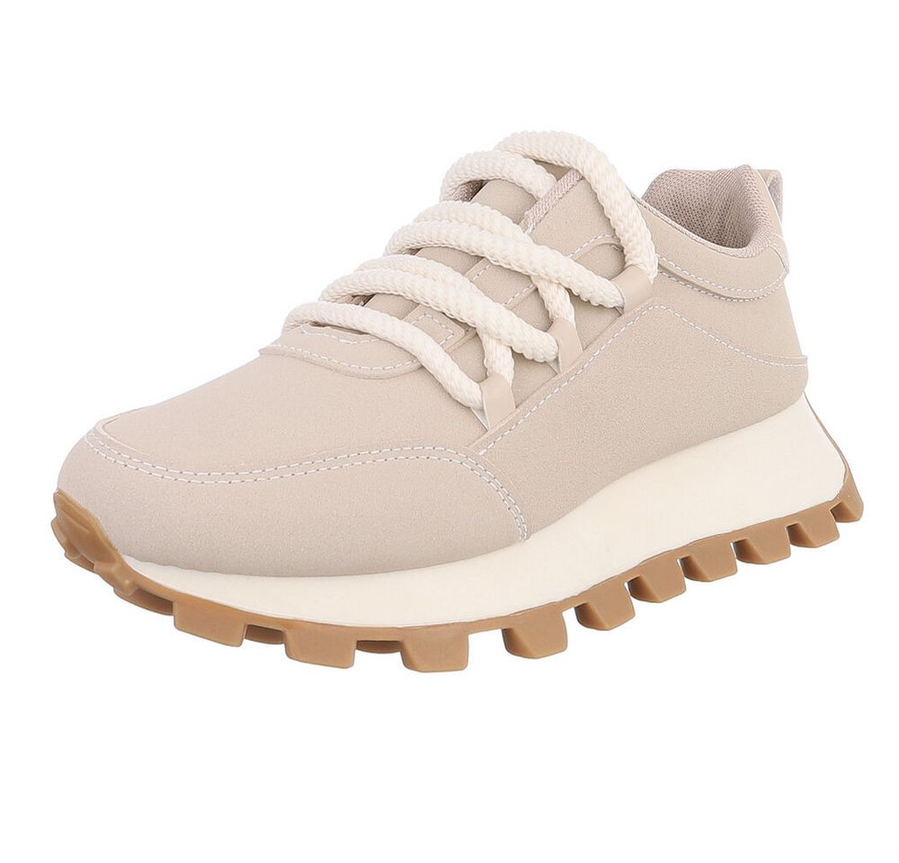Ital-Design Lässige Sneakers mit robuster Sohle und Schnürung für Damen Sneaker (90793479) Flach Sneakers Low in Beige von Ital-Design