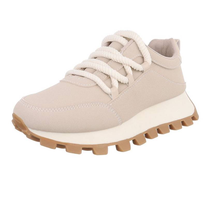 Ital-Design Lässige Sneakers mit robuster Sohle und Schnürung für Damen Sneaker (90793479) Flach Sneakers Low in Beige von Ital-Design