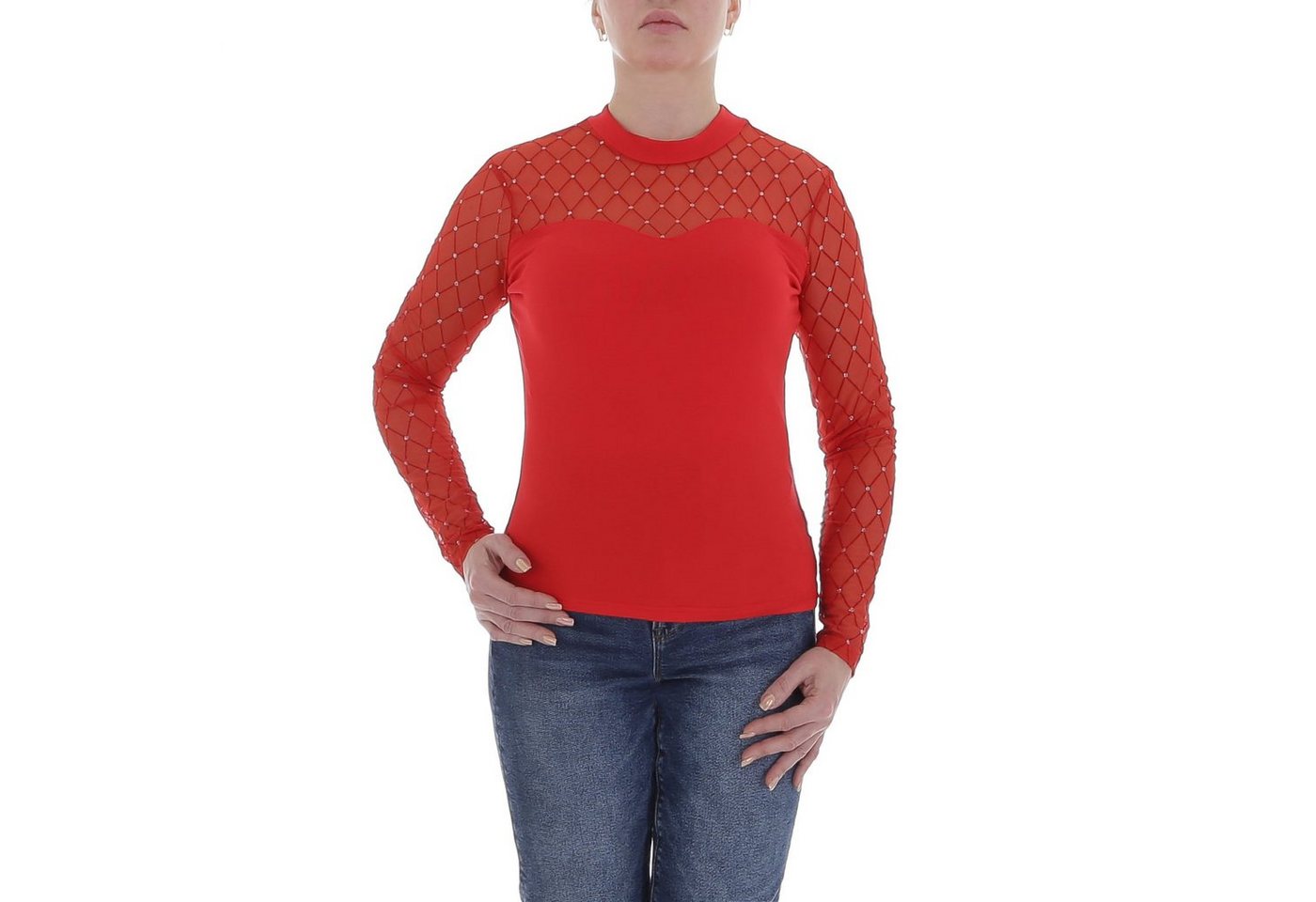 Ital-Design Langarmbluse Damen Elegant Glitzer Transparent Top & Shirt in Rot von Ital-Design