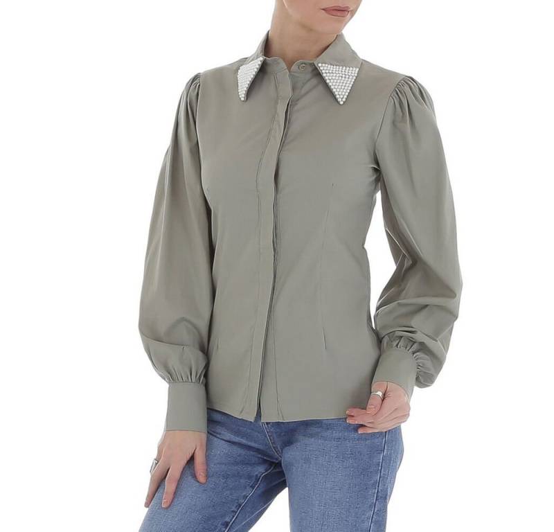 Ital-Design Langarmbluse Damen Elegant Hemd Perlen Bluse in Olive von Ital-Design